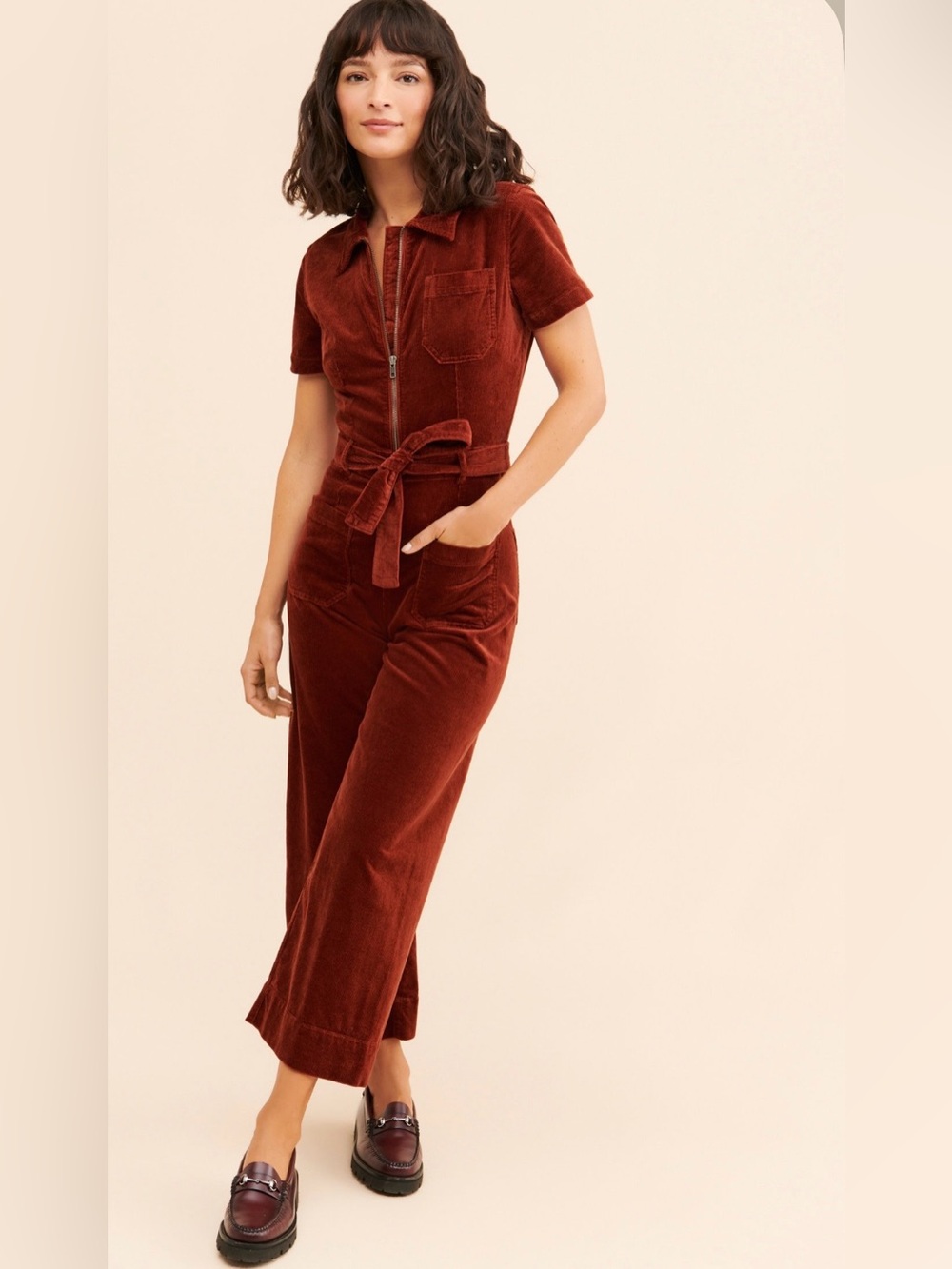 Anthropologie Maeve Colette Weekend Jumpsuit Corduroy Cinnamon Color Size 4P EUC